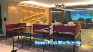 Poste de travail de bureau moderne pour 6 personnes, design rouge et noir