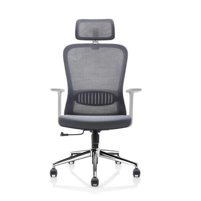 Chaise de bureau en maille gris et blanc avec réglage de la hauteur, fonction pivotante et appui-tête réglable
