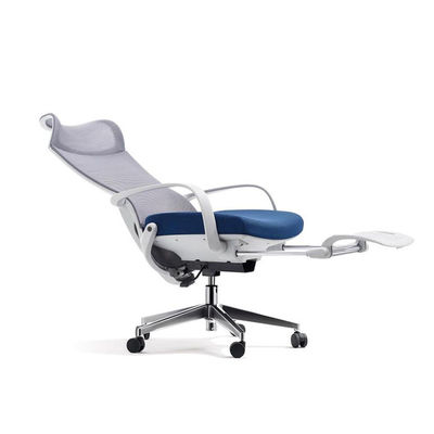 Chaise de bureau gris et bleu en maille avec appuie-tête fixe et angle d'inclinaison de 160° pour le bureau à domicile