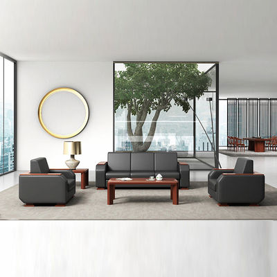 Salon de sofa de meubles de bureau de 3 sièges réglés en cuir noir modulaire