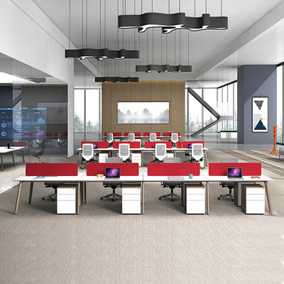 Station de travail de bureau ouverte de 8 personnes en bois rouge