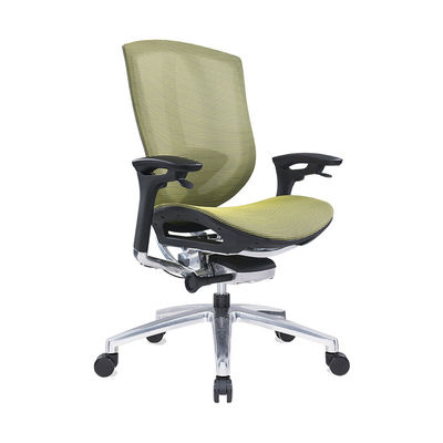 Chaise de bureau ergonomique en PU vert avec accoudoirs relevables, dossier haut en maille et pieds en alliage d'aluminium