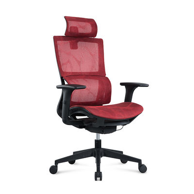 Fauteuil de bureau en maille rouge avec accoudoirs relevables 3D et repose-tête réglable