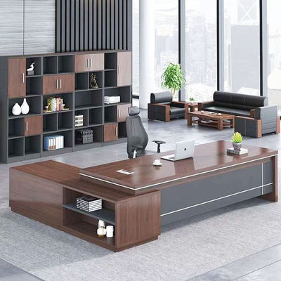 Bureau de direction - Table de bureau en mélaminé imitation bois de 2200 mm avec caisson latéral