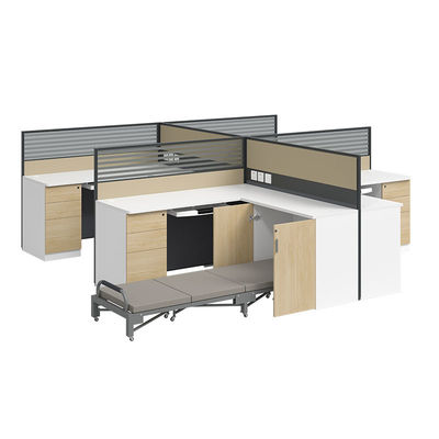 Bureau d'angle modulable en L pour bureau, poste de travail en cabine avec lit pliant