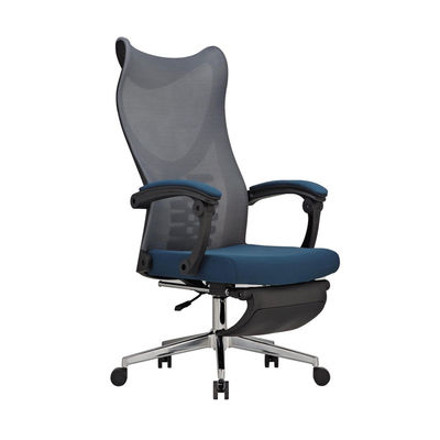 Chaise de bureau confortable en maille de tissu noir et bleu avec accoudoir