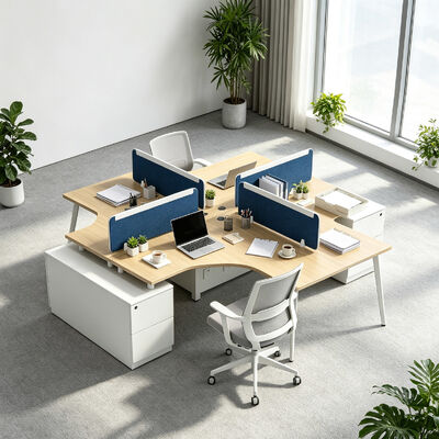 Des bureaux de poste de travail modulaires avec une carte en mélamine de 25 mm, des mises en page personnalisables et un armoire de rangement mobile pour les bureaux collaboratifs