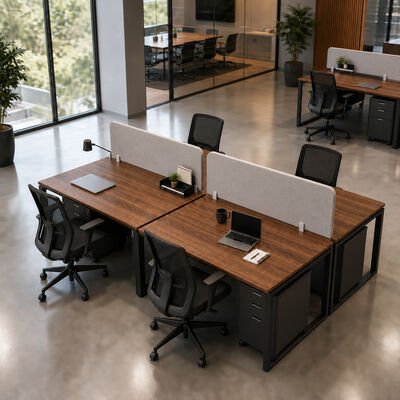 Bureau de travail BS-WT62B en panneau mélaminé de 25 mm avec dimensions 2400x1200x750 mm et écrans de séparation en tissu